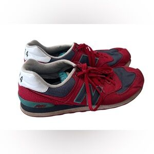 Mens New Balance 574  Red Black Canvas Sneaker Lace Up Slip On Athletic  Sz 13